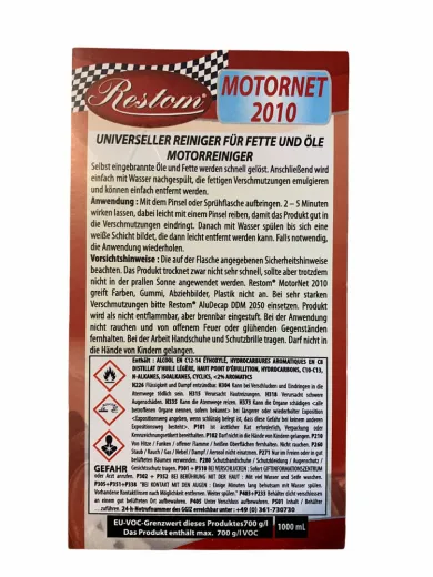 Karosserie und Motoren Reiniger ua. zur Teerentfernung Restom®Motornet 2010