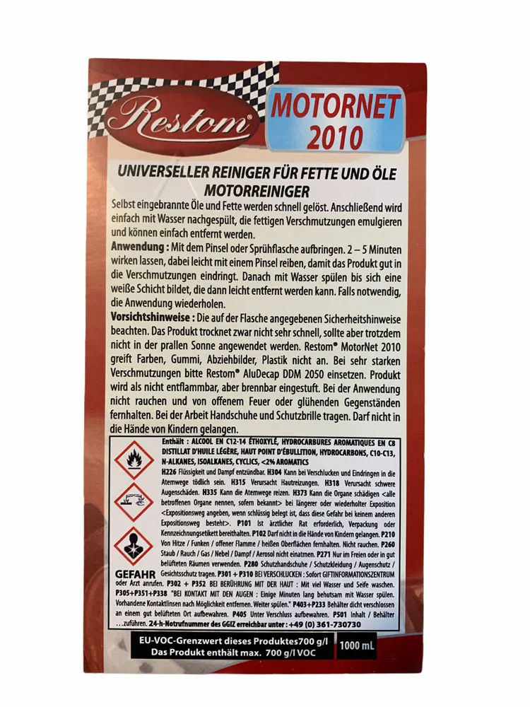 Karosserie und Motoren Reiniger ua. zur Teerentfernung Restom®Motornet 2010
