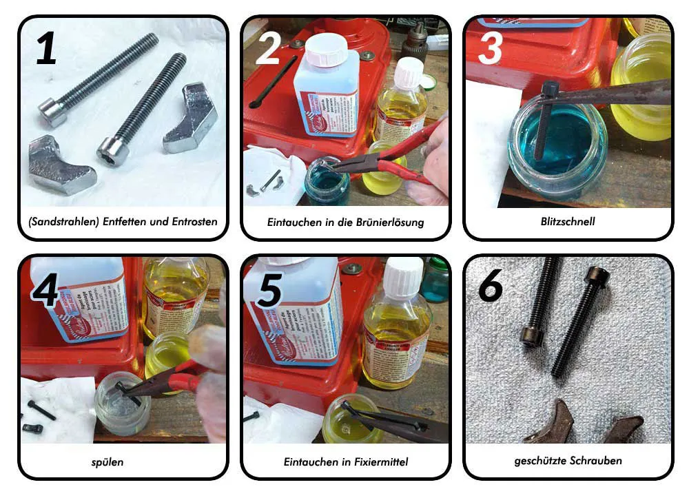 Restom® Steelbronze 6060 Kit – Stahl brünieren (schwarz/brüniert) + Korrosionsschutz für Schrauben, Beschläge & Oldtimerteile